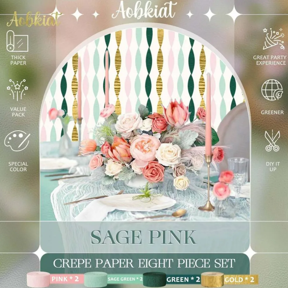 8 pcs Streamers Party Decorations for Wedding(Sage Pink)