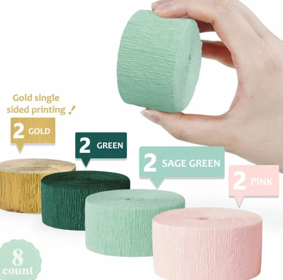 8 pcs Streamers Party Decorations for Wedding(Sage Pink)