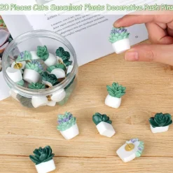 20 Pcs Succulent Plant Push Pins, Cute Decorative Thumbtacks with Resin Succulent Designs, Colorful Floral Pushpins for Bulletin Board, Cork Board, Whiteboard, Photo Wall, Office and Home