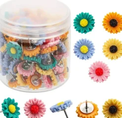 100 pcs sunflower push pins colorful flower thumbtacks for cork boards, bulletin boards, and photo walls