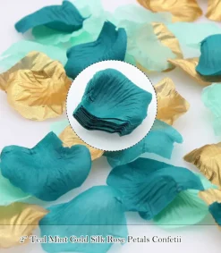 900PCS Teal Aqua Mint Gold Silk Rose Flower Petals Party Confetti Table Centerpieces Scatters Baby Bridal Shower Wedding Favor Vase Filler Aisle Decoration