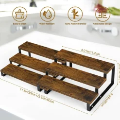 2/4Pcs 3-Tier Expandable Wooden Spice Rack Organizer – Adjustable Cabinet & Countertop Shelf for Kitchen, Pantry, Bathroom, or Office