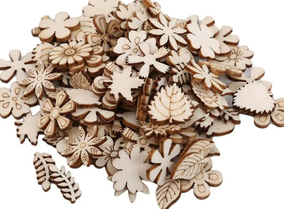 100Pcs Unfinished Wooden Flower Wood Slice Leaf Fall Crafting Decoration(Leaf)
