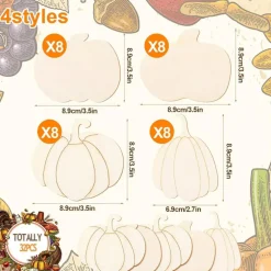 32PCS Unfinished Wooden Pumpkin Cutouts – Paintable Fall Craft Shapes – Thanksgiving DIY Wooden Ornaments for Friendsgiving, Home, Classroom & Autumn Seasonal Decorations