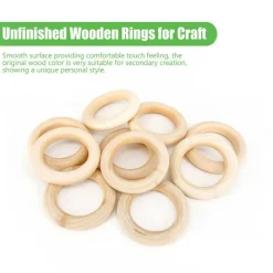 50 PCS Unfinished Wooden Rings for Crafts, Natural Wood Rings for DIY Without Paint, Wooden Rings for Macrame, Jewelry Making 55mm/2.2inch