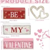 4 PCS Valentine Wooden Sign Love Table Centerpiece Faux Book Stack Decor