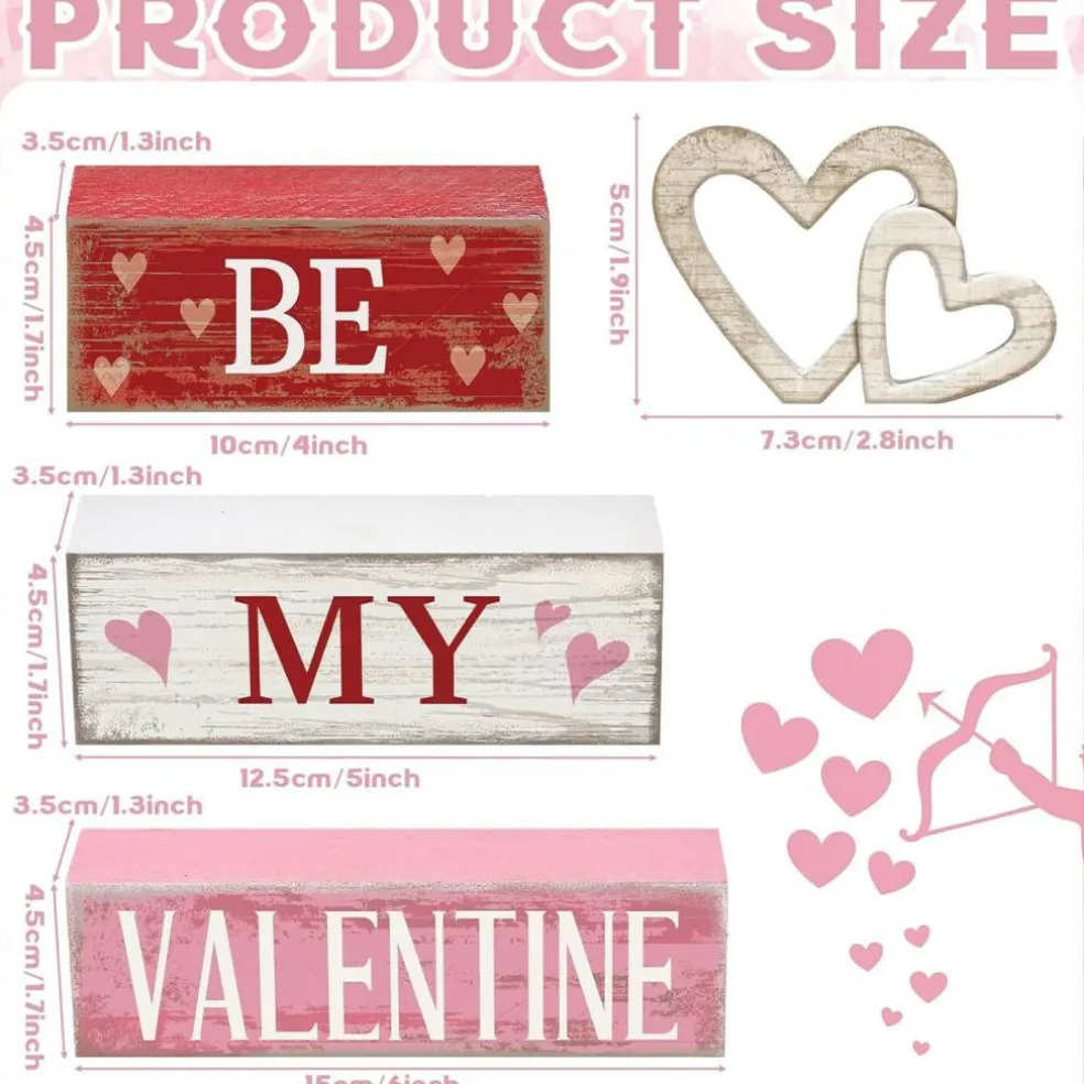 4 PCS Valentine Wooden Sign Love Table Centerpiece Faux Book Stack Decor
