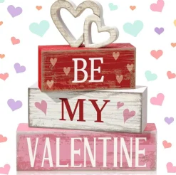 4 PCS Valentine Wooden Sign Love Table Centerpiece Faux Book Stack Decor