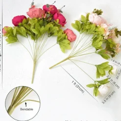 2PCS Vintage Artificial Peony & Hydrangea Bouquets, Pinkish Red & Dusty Pink Silk Flowers with Flexible Stems for Wedding Centerpieces, Bridal Bouquets, Home Table Floral Decor