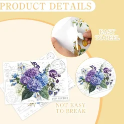 6 Pcs Vintage Floral Rub on Transfers for Furniture, Large UV DTF Flower Transfer Stickers with Roses, Hydrangeas and Greenery for Wood, Glass, Tables, Cabinets and DIY Home Decor, 8 x 12 Inch