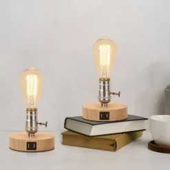2PCS Vintage Table Lamp with Dual USB ports for Bedroom, Office, Living Room