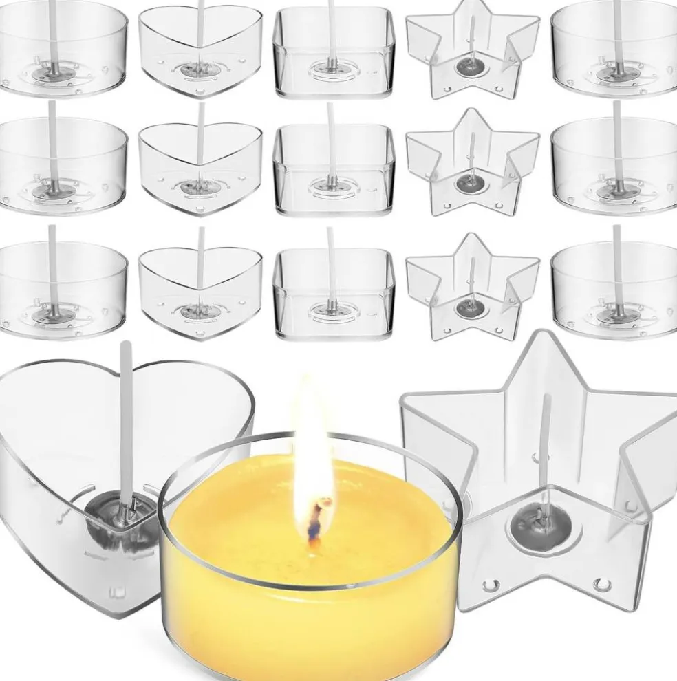 100pcs Wicks with 40pcs Plastic Clear Tea Light Candle Cup Holders set ( 10pcs each )