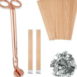 100pcs Wooden Candle Wicks 5.1 x 0.5 Inch, Smokeless Cherry Wood With Metal Clips and Glue Dots, Includes Wick Trimmer, Perfect for Candle Making Kit and Soy Wax Candlemaking