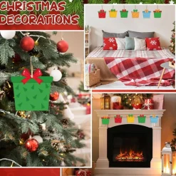 24PCS Wooden Christmas Ornaments to Paint DIY Craft Kit, Unfinished Paintable Xmas Wood Cutouts with Ropes, Holiday Craft Set for Kids & Adults, Christmas Tree Hanging Decorations & DIY Supplies (Gift Box Designs)