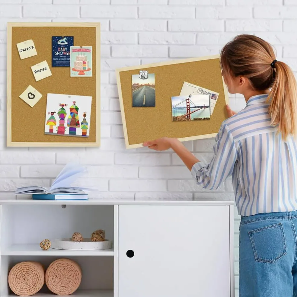 2 Pcs Wooden Framed Cork Board for Wall(Wood)