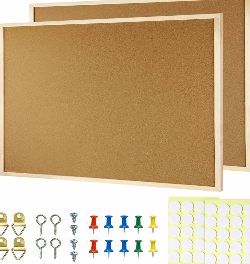 2 Pcs Wooden Framed Cork Board for Wall(Wood)