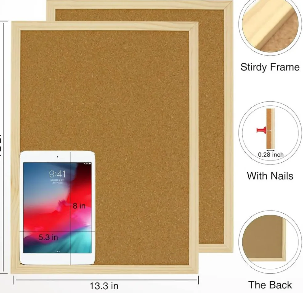 2 Pcs Wooden Framed Cork Board for Wall(Wood)