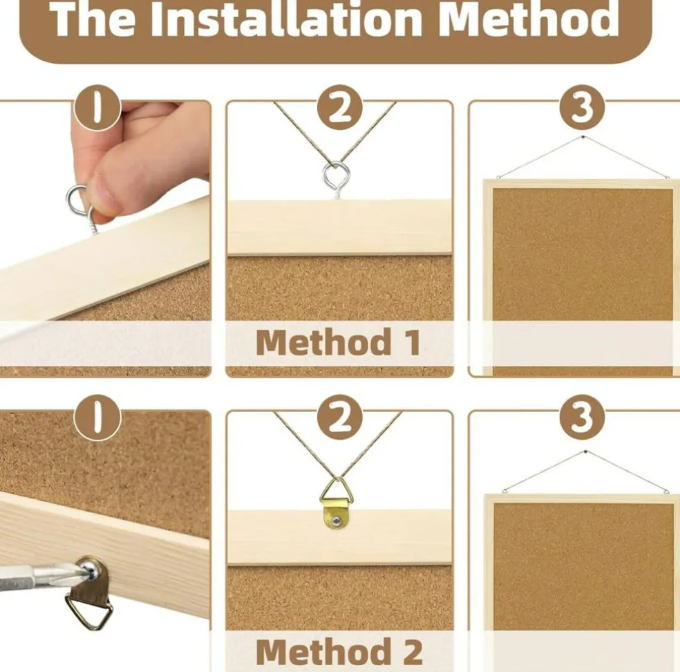 2 Pcs Wooden Framed Cork Board for Wall(Wood)