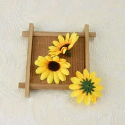 100Pcs Yellow Artificial Fake Sunflower (Yellow) 1"D x 0.2"W x 1"H