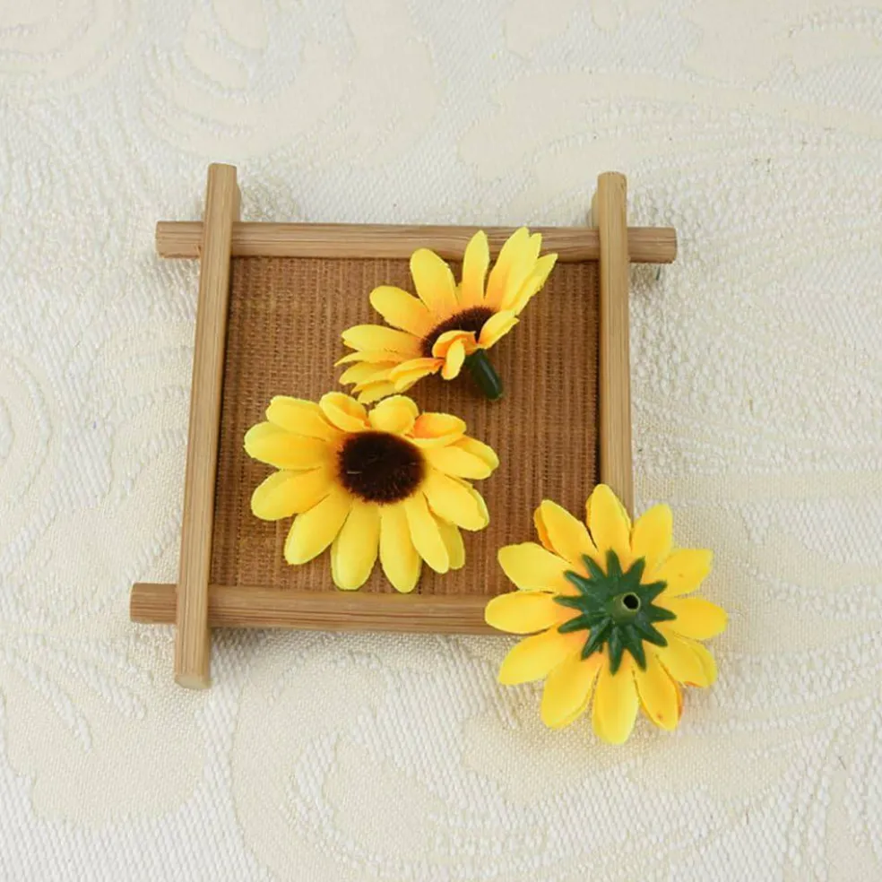 100Pcs Yellow Artificial Fake Sunflower (Yellow) 1"D x 0.2"W x 1"H