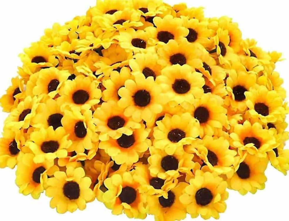 100Pcs Yellow Artificial Fake Sunflower (Yellow) 1"D x 0.2"W x 1"H