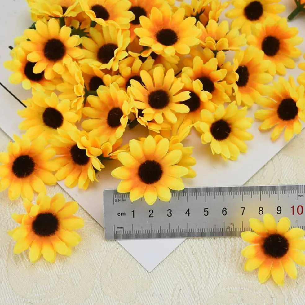 100Pcs Yellow Artificial Fake Sunflower (Yellow) 1"D x 0.2"W x 1"H