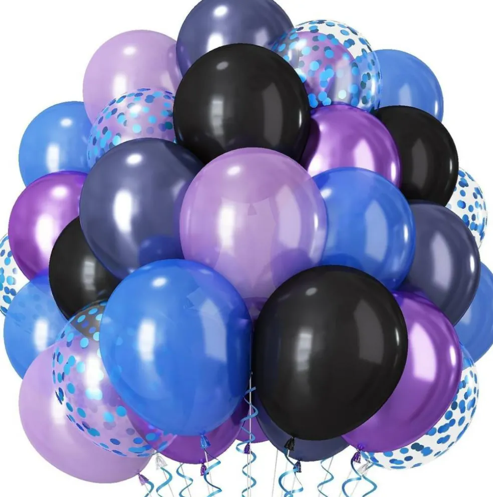 Pearl Purple Blue Confetti Latex Balloons(Black Blue Purple)