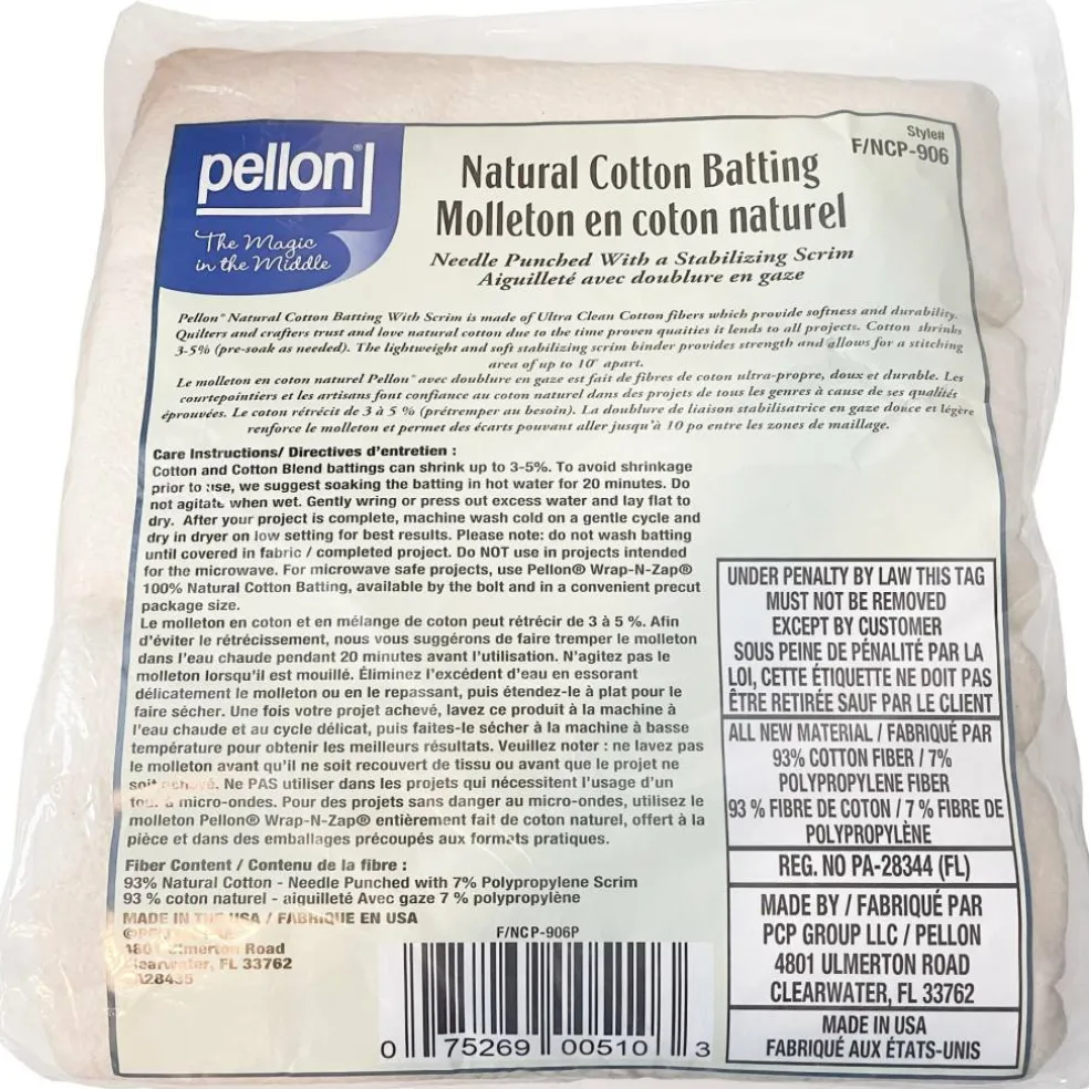 Pellon® 90" x 108" Queen Size Natural Cotton Batting with Scrim