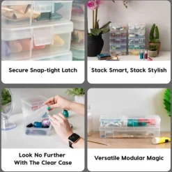 Pencil Case Boxes, 10-Pack, |Made in USA|, Plastic Bead Organizing Containers with Snap Lid for Arts, Crafts, Ephemera, Stickers, & Dance Cheer, Clear - Small