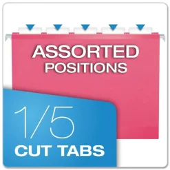 Pendaflex 1/5-Cut Tabs Colored Reinforced Hanging Letter Folders - Pink (25/Box)