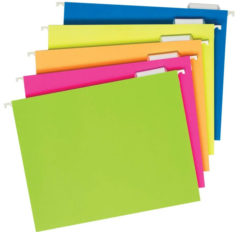 Pendaflex Neon Glow Hanging File Folders, Letter Size, 1/5 Cut Tabs, Assorted Colors, Set of 25