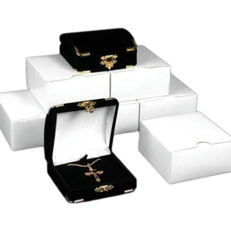 6 Pendant Gift Boxes Black Flocked Jewelry Case Display
