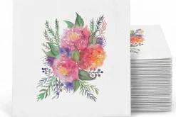 Peony Bouquet Disposable Guest Towel/Cocktail Napkin, Airlaid Buffet Linen-Feel Luxury Napkins for Buffet, Bathroom, Parties & Events