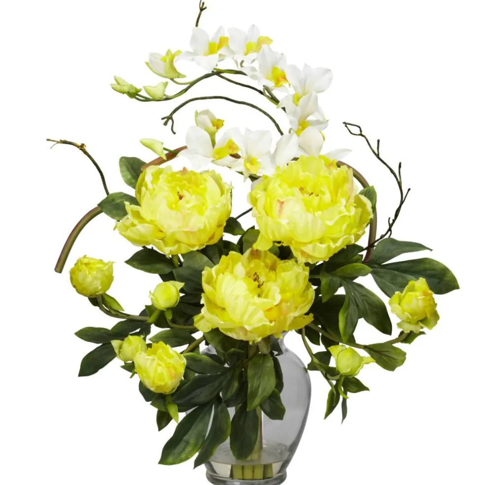 Peony & Orchid Silk Flower Arrangement