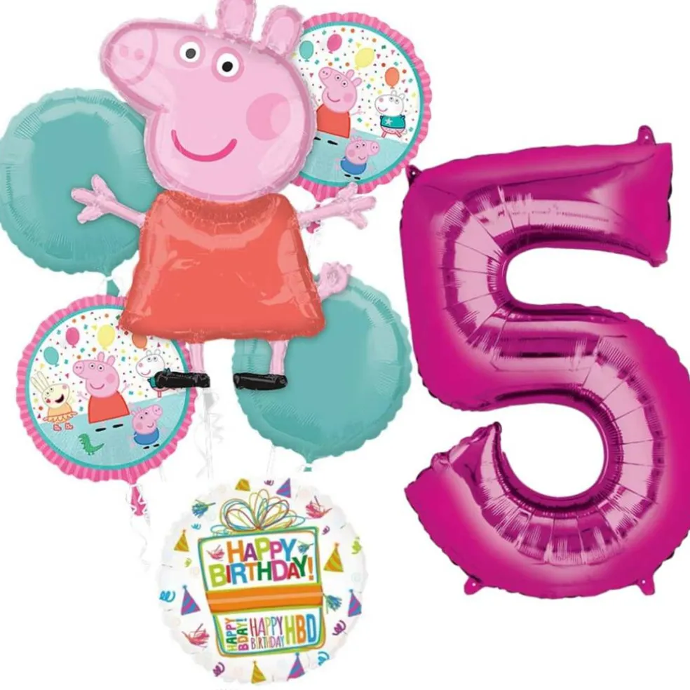 Peppa Pig Birthday 7-Piece Foil Balloon Bouquet