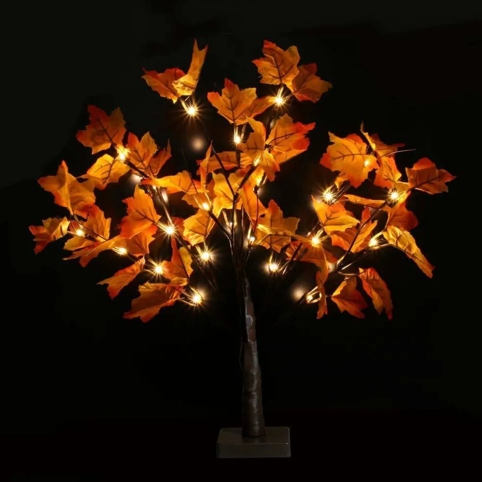Perfect Holiday 24 LED FALL MAPLE LEAF TREE LIGHTS 2*PK, 20INCH HEIGHT, B/O WARM WHITE LIGHTS WITH MAPLE LEAF