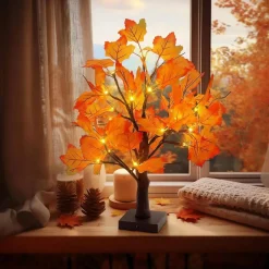 Perfect Holiday 24 LED FALL MAPLE LEAF TREE LIGHTS 2*PK, 20INCH HEIGHT, B/O WARM WHITE LIGHTS WITH MAPLE LEAF