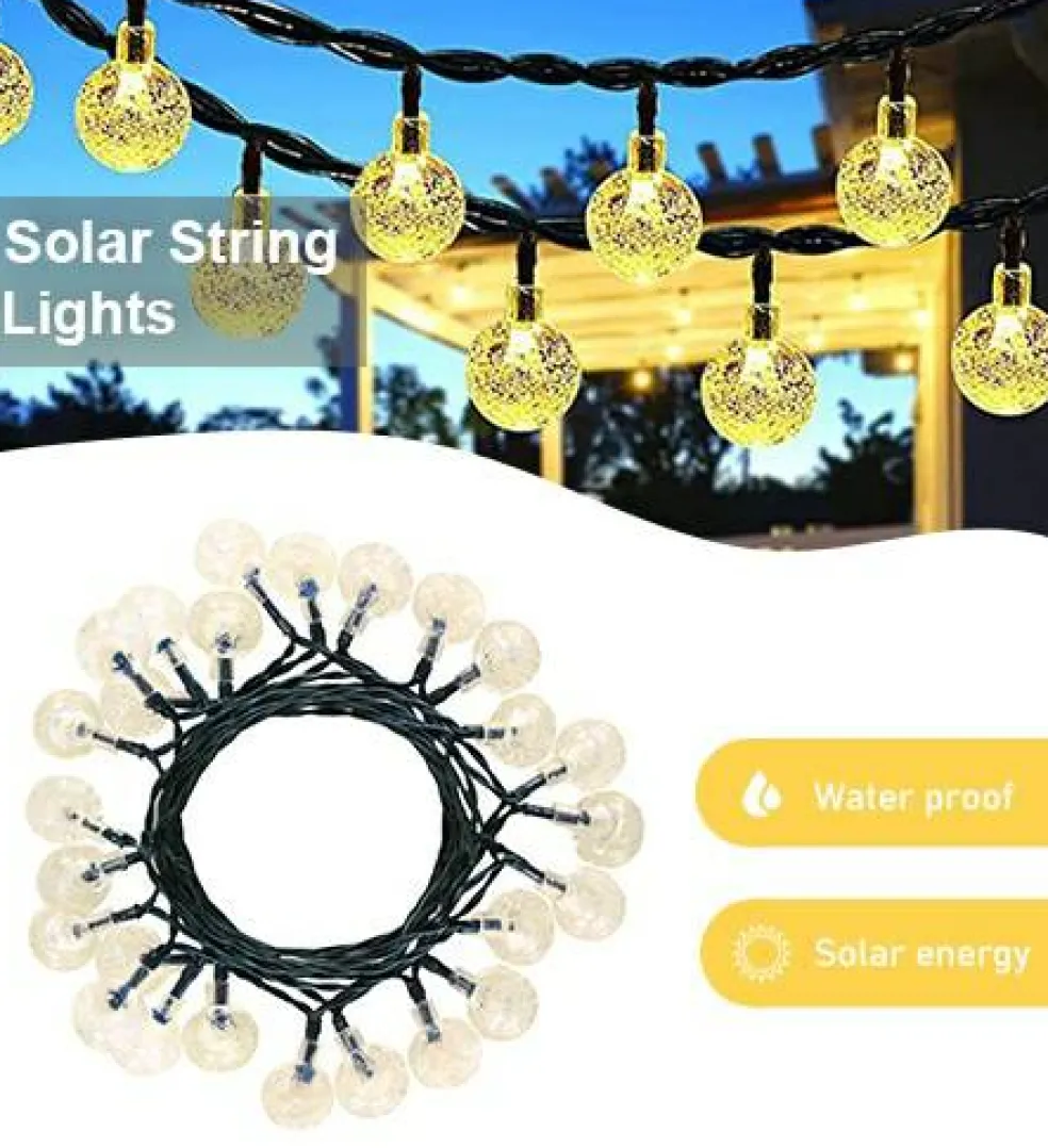 Perfect Holiday 60 LED Solar String Bulb Lights