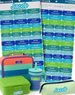 Personalized Daycare Name Labels for Kids – 120 Waterproof Custom Name Stickers for Clothing Tags, Water Bottles, Lunch Boxes, Backpacks & School Supplies, Dishwasher & Washer Safe, Mystic Design