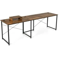2-Person L-Shaped Long Reversible Computer Desk with Monitor Stand and Steel Frame