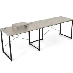 2-Person L-Shaped Long Reversible Computer Desk with Monitor Stand and Steel Frame