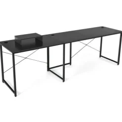 2-Person L-Shaped Long Reversible Computer Desk with Monitor Stand and Steel Frame