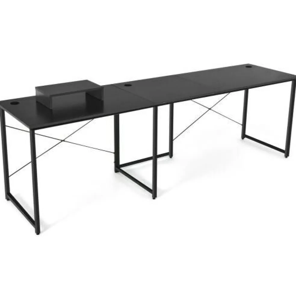 2-Person L-Shaped Long Reversible Computer Desk with Monitor Stand and Steel Frame