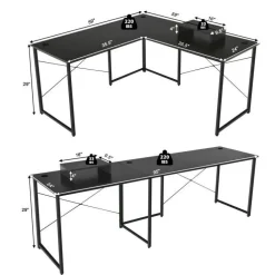 2-Person L-Shaped Long Reversible Computer Desk with Monitor Stand and Steel Frame