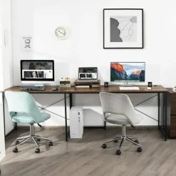 2-Person L-Shaped Long Reversible Computer Desk with Monitor Stand and Steel Frame