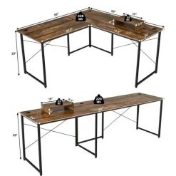 2-Person L-Shaped Long Reversible Computer Desk with Monitor Stand and Steel Frame