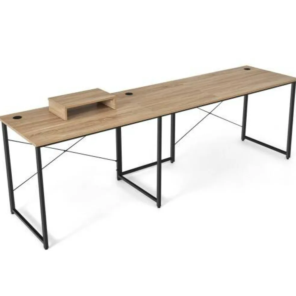 2-Person L-Shaped Long Reversible Computer Desk with Monitor Stand and Steel Frame
