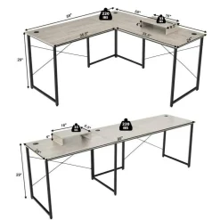 2-Person L-Shaped Long Reversible Computer Desk with Monitor Stand and Steel Frame