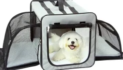 Pet Life Capacious Dual-Expandable Wire Folding Lightweight Collapsible Travel Dog Crate Khaki-XS