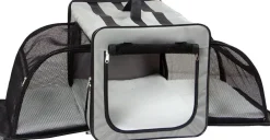 Pet Life Capacious Dual-Expandable Wire Folding Lightweight Collapsible Travel Dog Crate Khaki-XS